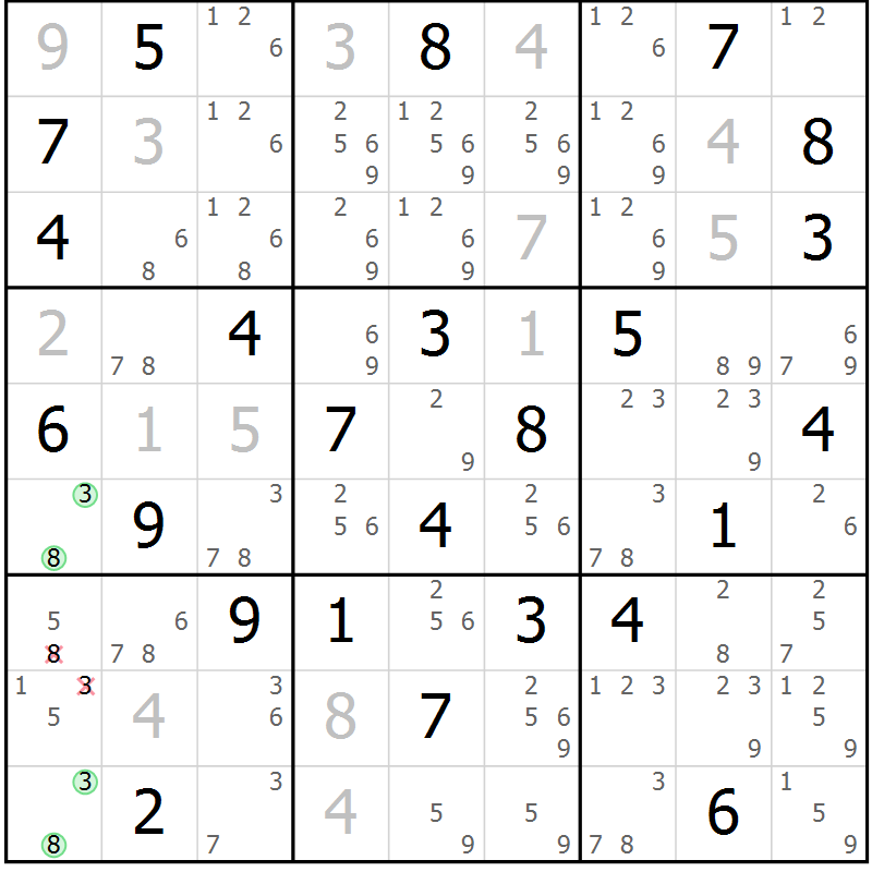 Position des candidats pour la solution de la Gr 45 page 48 du magazine de sudoku Maestro n° 097
