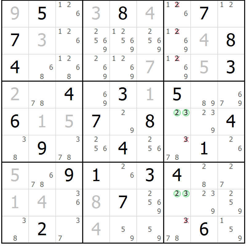 Position des candidats pour la solution de la Gr 45 page 48 du magazine de sudoku Maestro n° 097