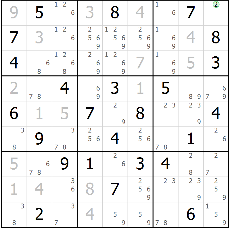 Position des candidats pour la solution de la Gr 45 page 48 du magazine de sudoku Maestro n° 097