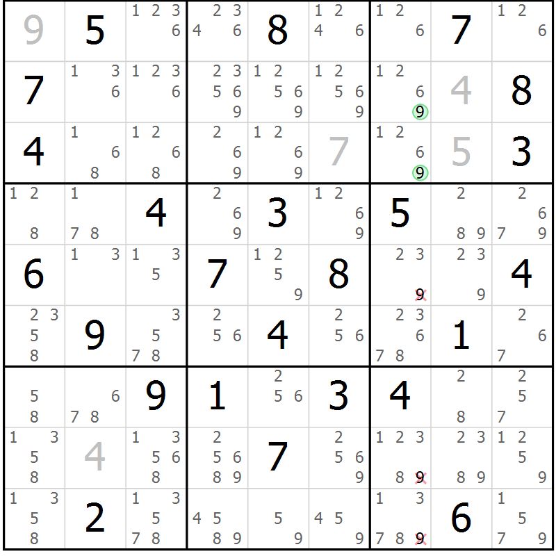 Position des candidats pour la solution de la Gr 45 page 48 du magazine de sudoku Maestro n° 097