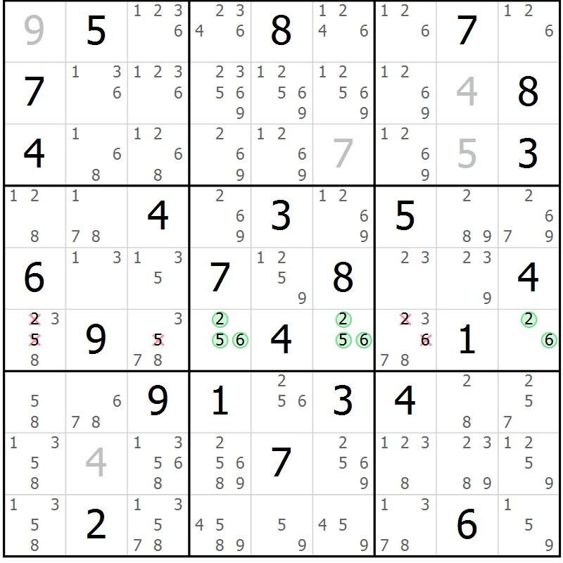 Position des candidats pour la solution de la Gr 45 page 48 du magazine de sudoku Maestro n° 097