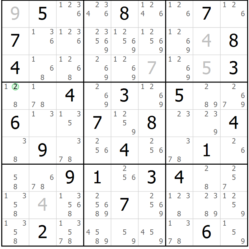 Position des candidats pour la solution de la Gr 45 page 48 du magazine de sudoku Maestro n° 097