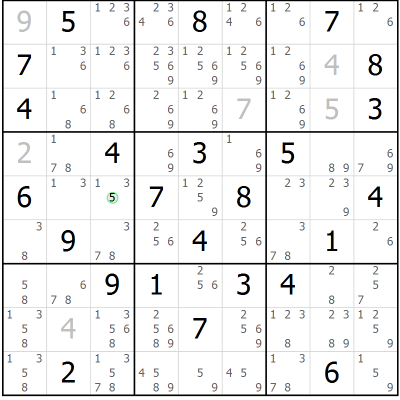 Position des candidats pour la solution de la Gr 45 page 48 du magazine de sudoku Maestro n° 097