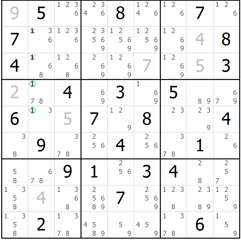 Position des candidats pour la solution de la Gr 45 page 48 du magazine de sudoku Maestro n° 097