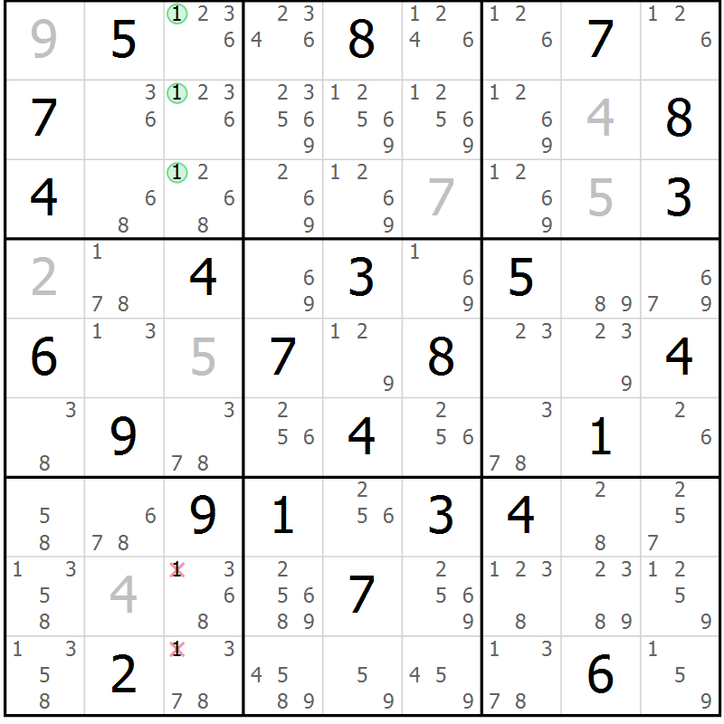 Position des candidats pour la solution de la Gr 45 page 48 du magazine de sudoku Maestro n° 097