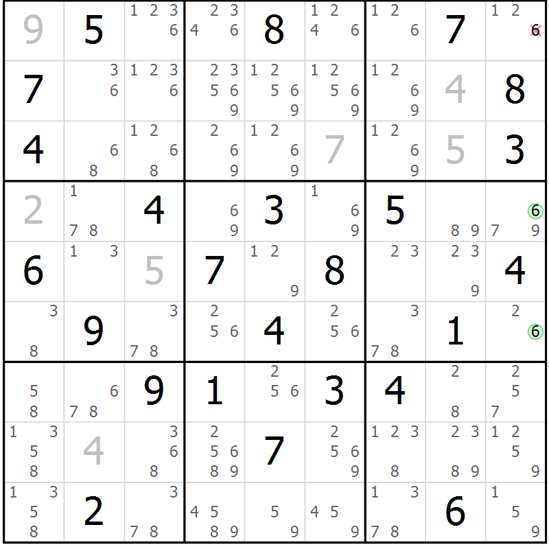 Position des candidats pour la solution de la Gr 45 page 48 du magazine de sudoku Maestro n° 097