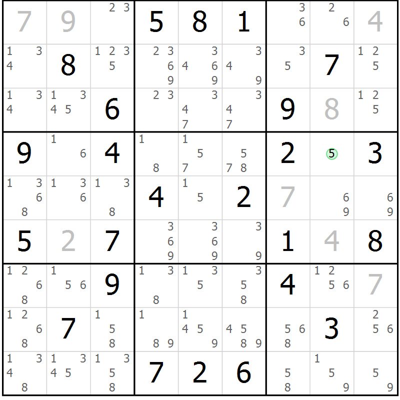 Position des candidats pour la solution de la Gr 46 page 49 du magazine de sudoku Maestro n° 097