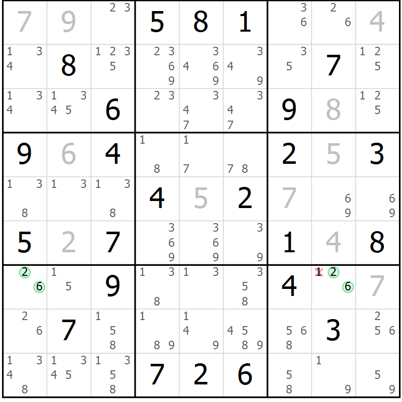 Position des candidats pour la solution de la Gr 46 page 49 du magazine de sudoku Maestro n° 097