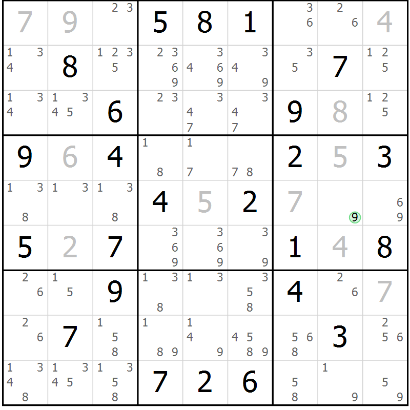 Position des candidats pour la solution de la Gr 46 page 49 du magazine de sudoku Maestro n° 097