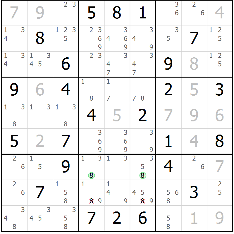 Position des candidats pour la solution de la Gr 46 page 49 du magazine de sudoku Maestro n° 097