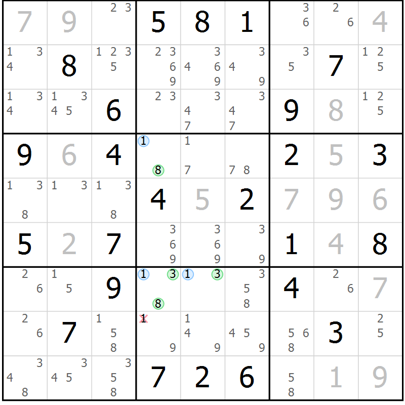 Position des candidats pour la solution de la Gr 46 page 49 du magazine de sudoku Maestro n° 097