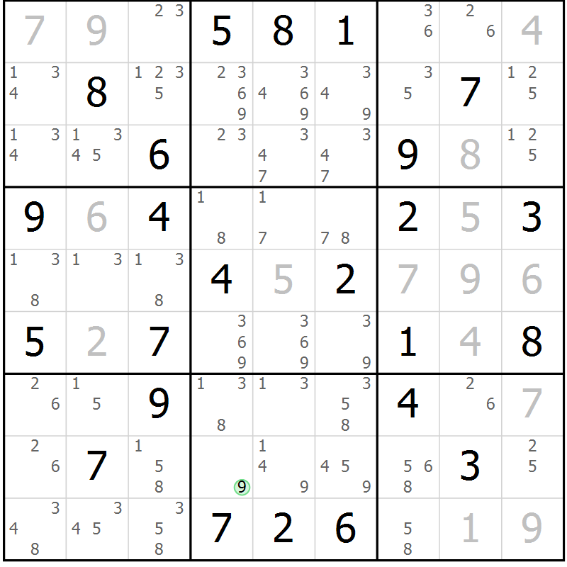 Position des candidats pour la solution de la Gr 46 page 49 du magazine de sudoku Maestro n° 097