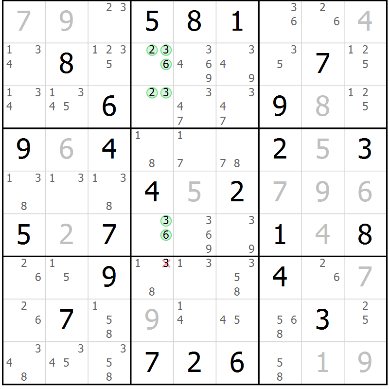 Position des candidats pour la solution de la Gr 46 page 49 du magazine de sudoku Maestro n° 097