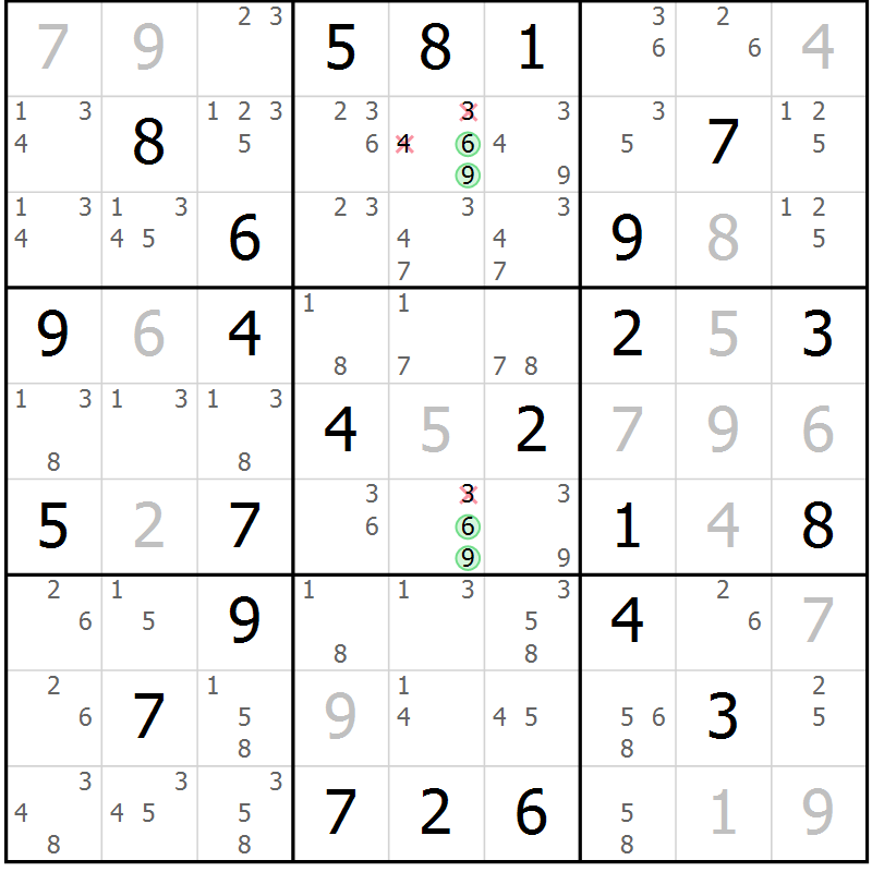 Position des candidats pour la solution de la Gr 46 page 49 du magazine de sudoku Maestro n° 097