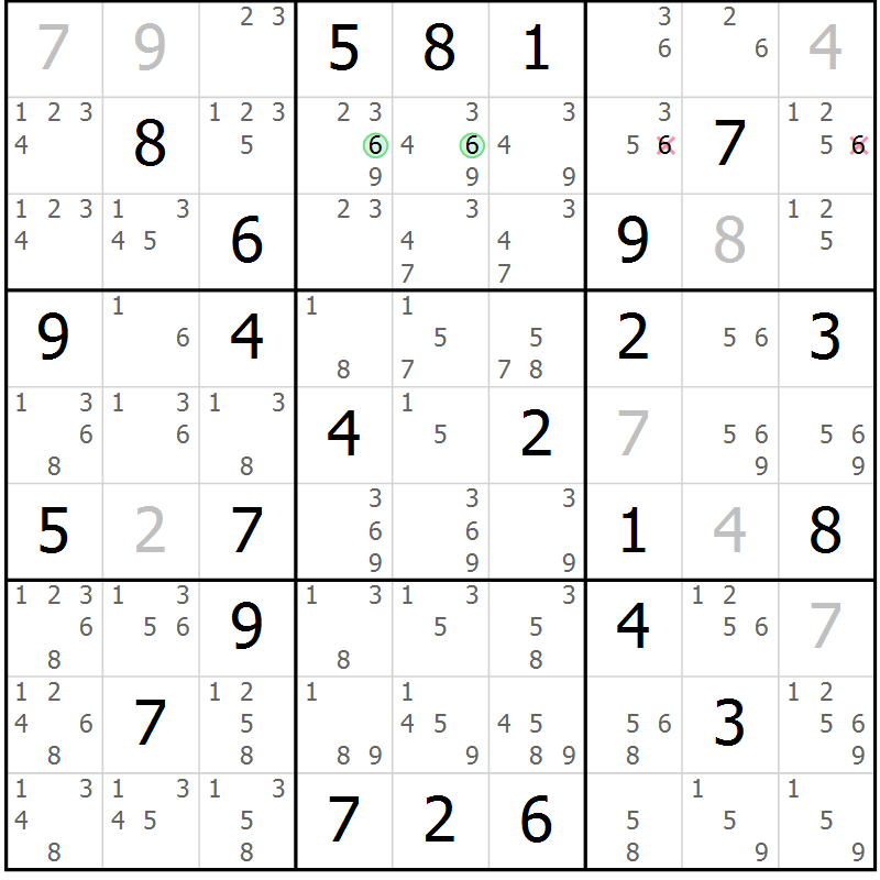 Position des candidats pour la solution de la Gr 46 page 49 du magazine de sudoku Maestro n° 097