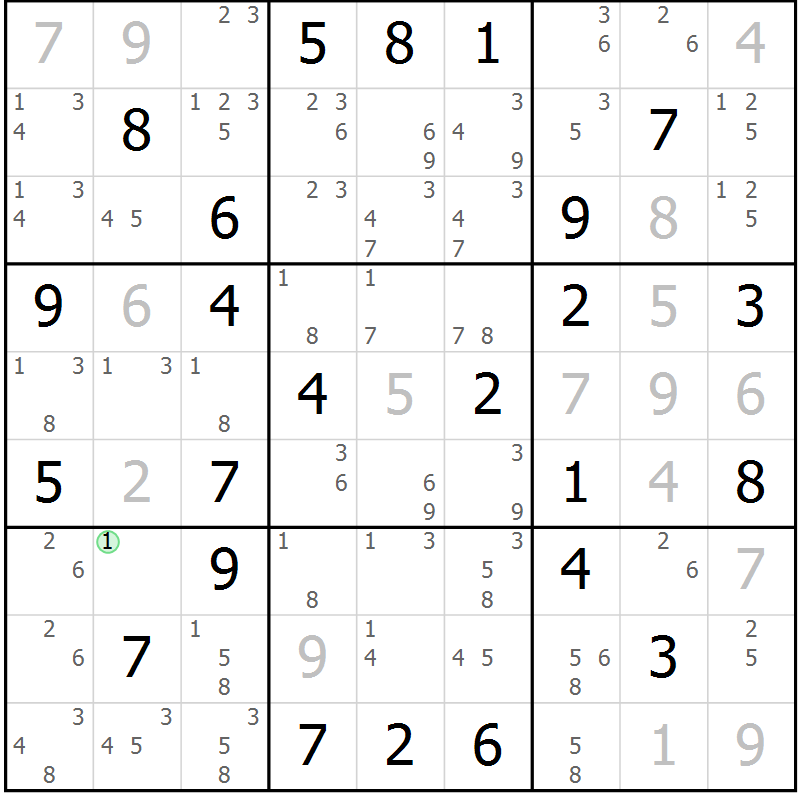 Position des candidats pour la solution de la Gr 46 page 49 du magazine de sudoku Maestro n° 097