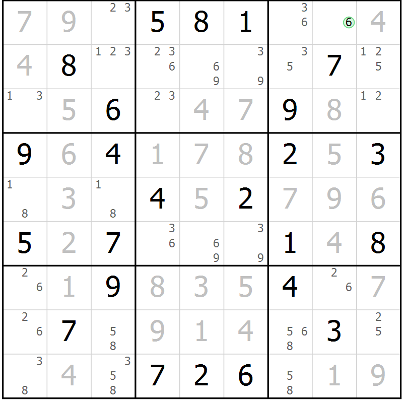 Position des candidats pour la solution de la Gr 46 page 49 du magazine de sudoku Maestro n° 097