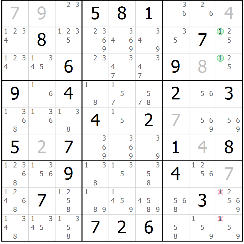 Position des candidats pour la solution de la Gr 46 page 49 du magazine de sudoku Maestro n° 097
