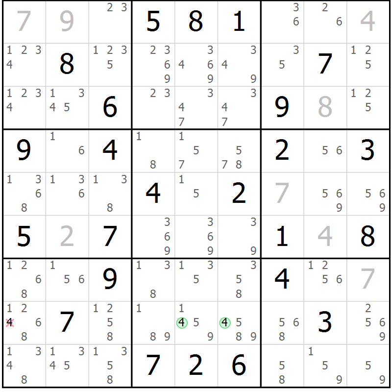 Position des candidats pour la solution de la Gr 46 page 49 du magazine de sudoku Maestro n° 097