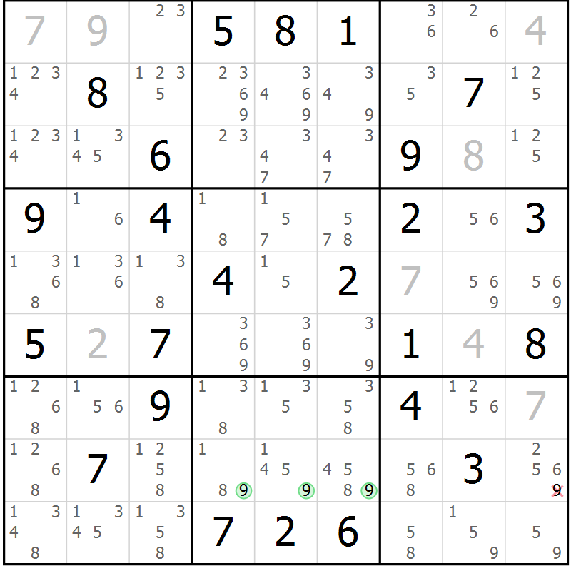 Position des candidats pour la solution de la Gr 46 page 49 du magazine de sudoku Maestro n° 097