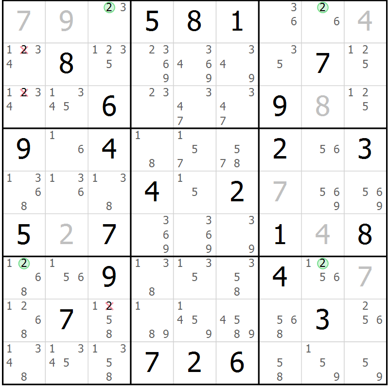 Position des candidats pour la solution de la Gr 46 page 49 du magazine de sudoku Maestro n° 097