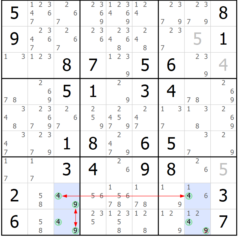 Position des candidats pour la solution de la Gr 47 page 50 du magazine de sudoku Maestro n° 097