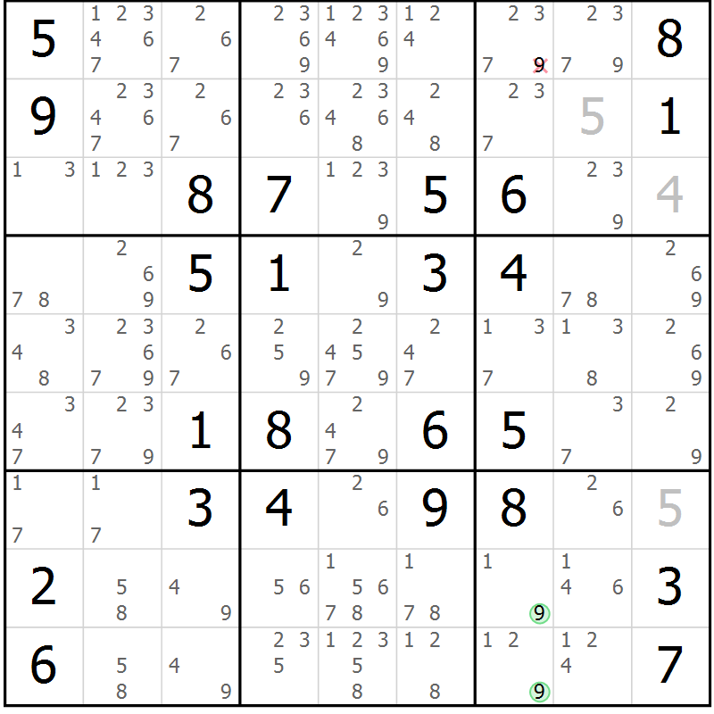 Position des candidats pour la solution de la Gr 47 page 50 du magazine de sudoku Maestro n° 097