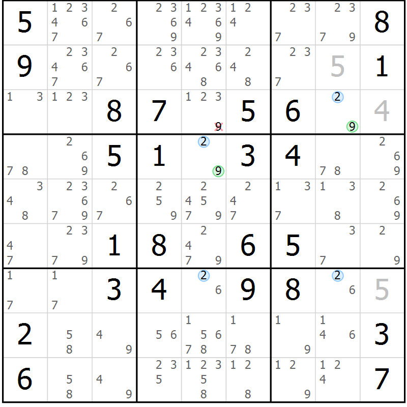Position des candidats pour la solution de la Gr 47 page 50 du magazine de sudoku Maestro n° 097
