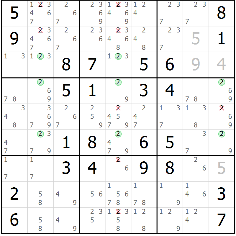 Position des candidats pour la solution de la Gr 47 page 50 du magazine de sudoku Maestro n° 097