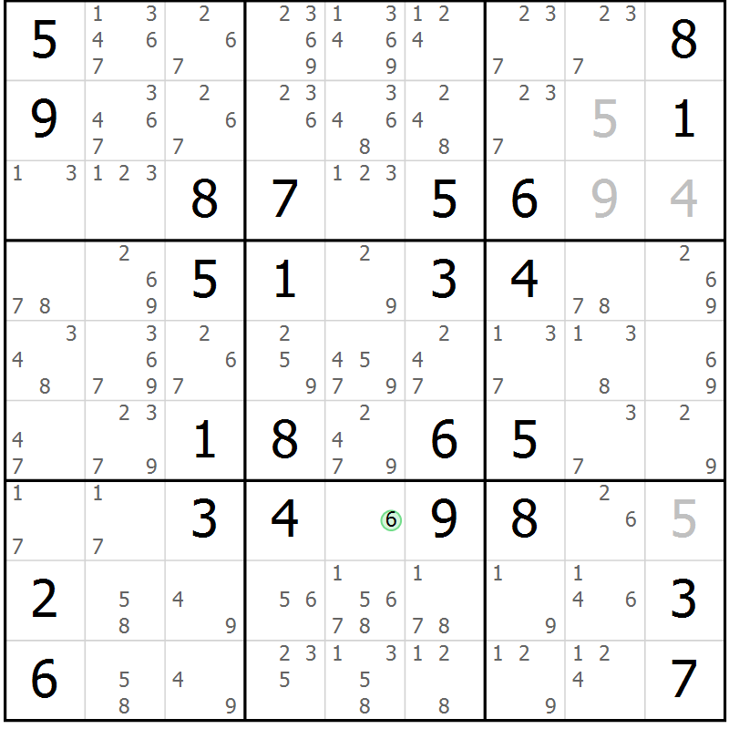 Position des candidats pour la solution de la Gr 47 page 50 du magazine de sudoku Maestro n° 097