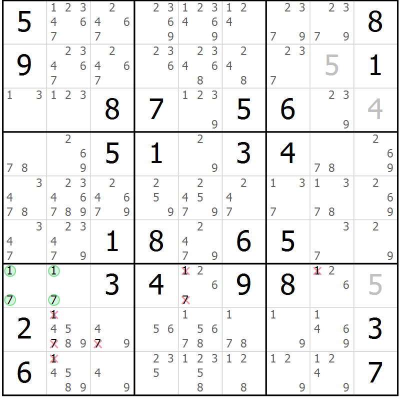 Position des candidats pour la solution de la Gr 47 page 50 du magazine de sudoku Maestro n° 097