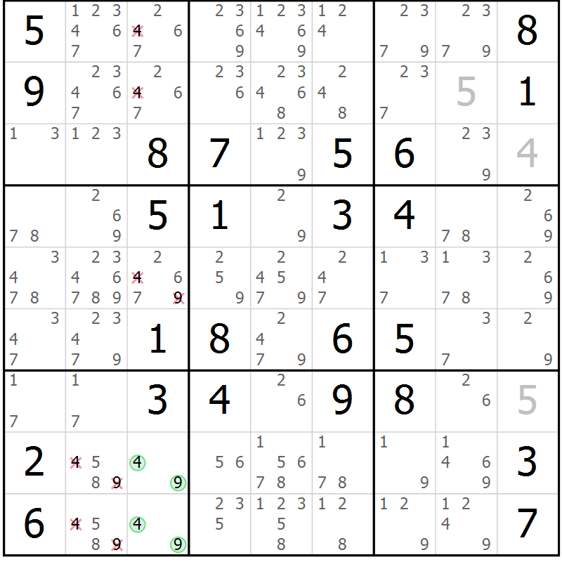 Position des candidats pour la solution de la Gr 47 page 50 du magazine de sudoku Maestro n° 097