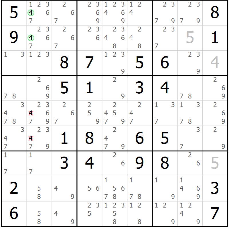 Position des candidats pour la solution de la Gr 47 page 50 du magazine de sudoku Maestro n° 097