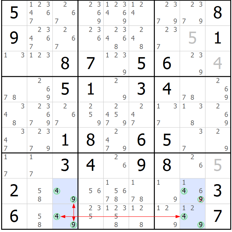 Position des candidats pour la solution de la Gr 47 page 50 du magazine de sudoku Maestro n° 097