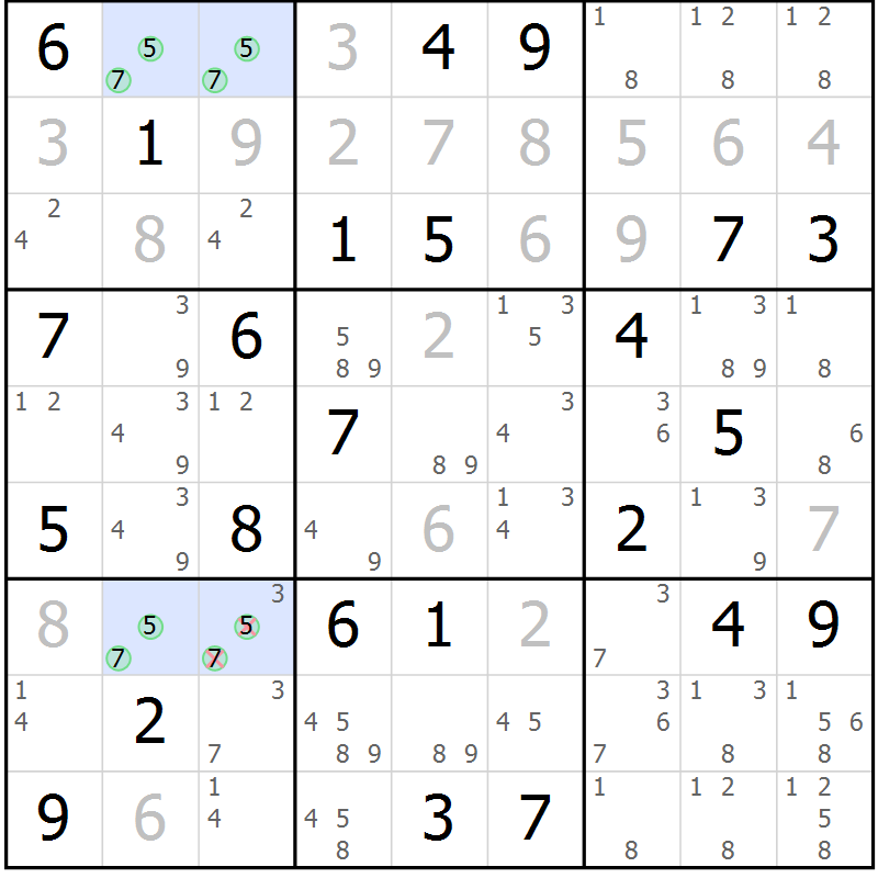 Position des candidats pour la solution de la Gr 48 page 51 du magazine de sudoku Maestro n° 097