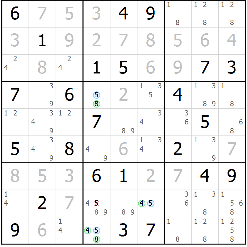Position des candidats pour la solution de la Gr 48 page 51 du magazine de sudoku Maestro n° 097