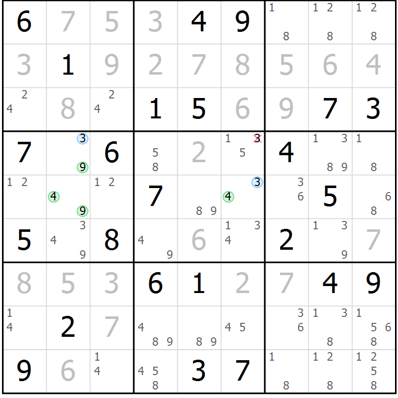 Position des candidats pour la solution de la Gr 48 page 51 du magazine de sudoku Maestro n° 097