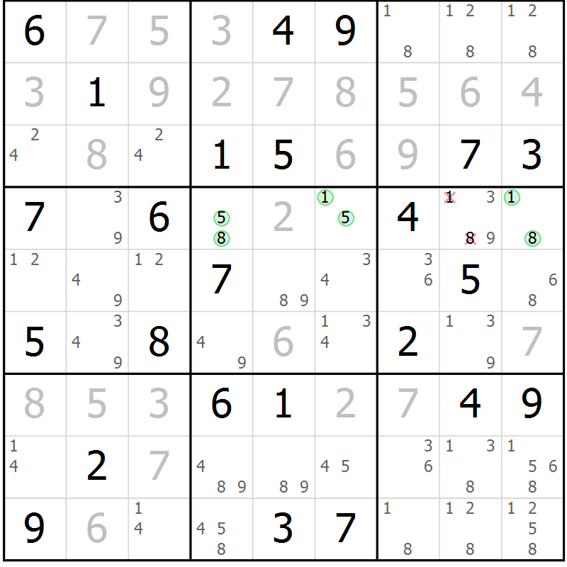 Position des candidats pour la solution de la Gr 48 page 51 du magazine de sudoku Maestro n° 097