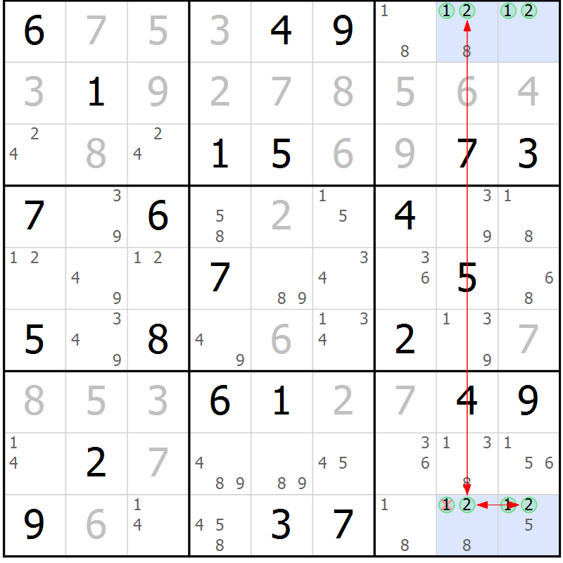 Position des candidats pour la solution de la Gr 48 page 51 du magazine de sudoku Maestro n° 097