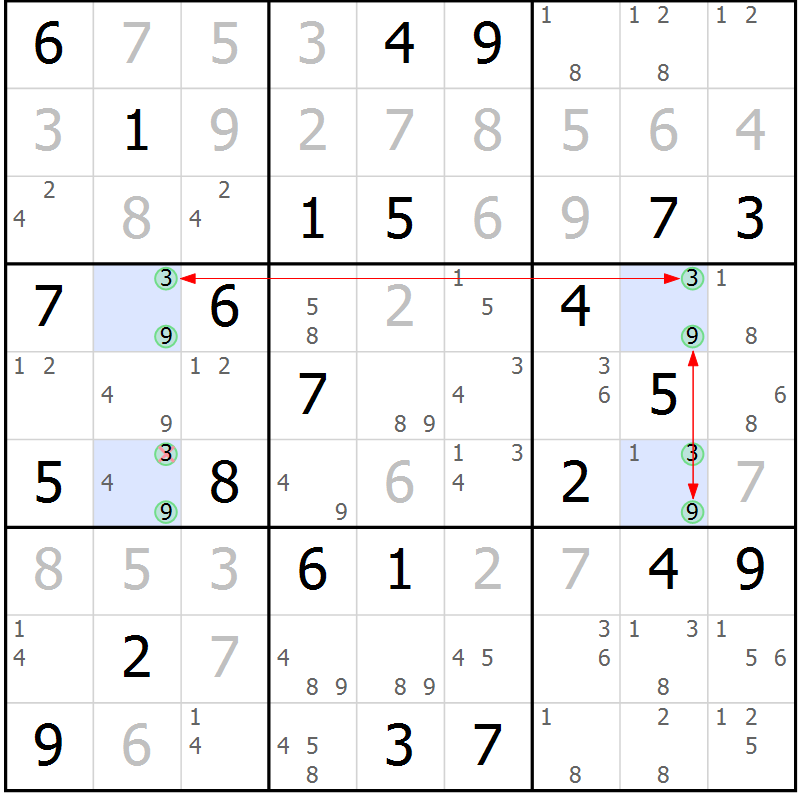 Position des candidats pour la solution de la Gr 48 page 51 du magazine de sudoku Maestro n° 097