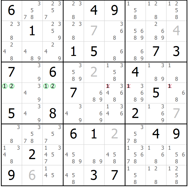 Position des candidats pour la solution de la Gr 48 page 51 du magazine de sudoku Maestro n° 097