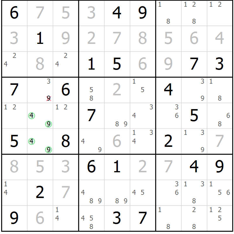 Position des candidats pour la solution de la Gr 48 page 51 du magazine de sudoku Maestro n° 097