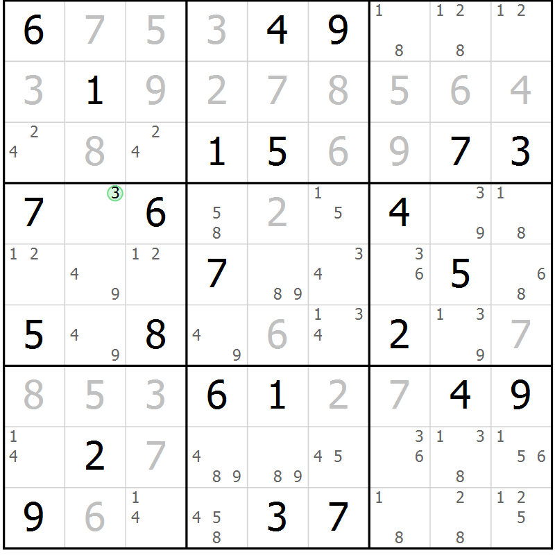 Position des candidats pour la solution de la Gr 48 page 51 du magazine de sudoku Maestro n° 097