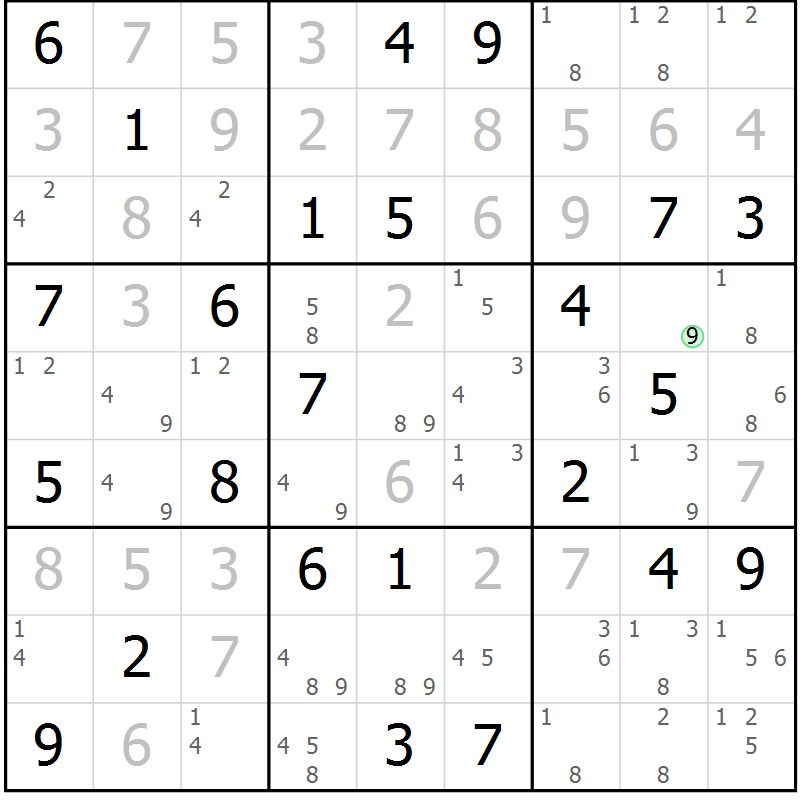 Position des candidats pour la solution de la Gr 48 page 51 du magazine de sudoku Maestro n° 097