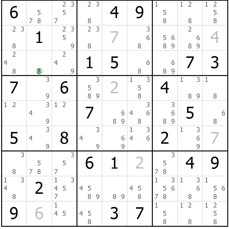 Position des candidats pour la solution de la Gr 48 page 51 du magazine de sudoku Maestro n° 097