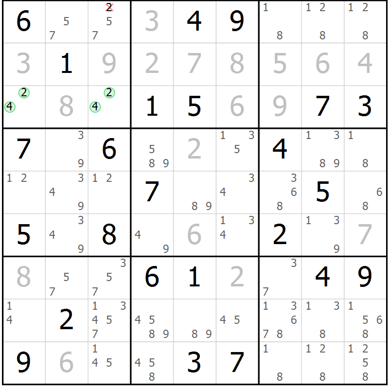 Position des candidats pour la solution de la Gr 48 page 51 du magazine de sudoku Maestro n° 097
