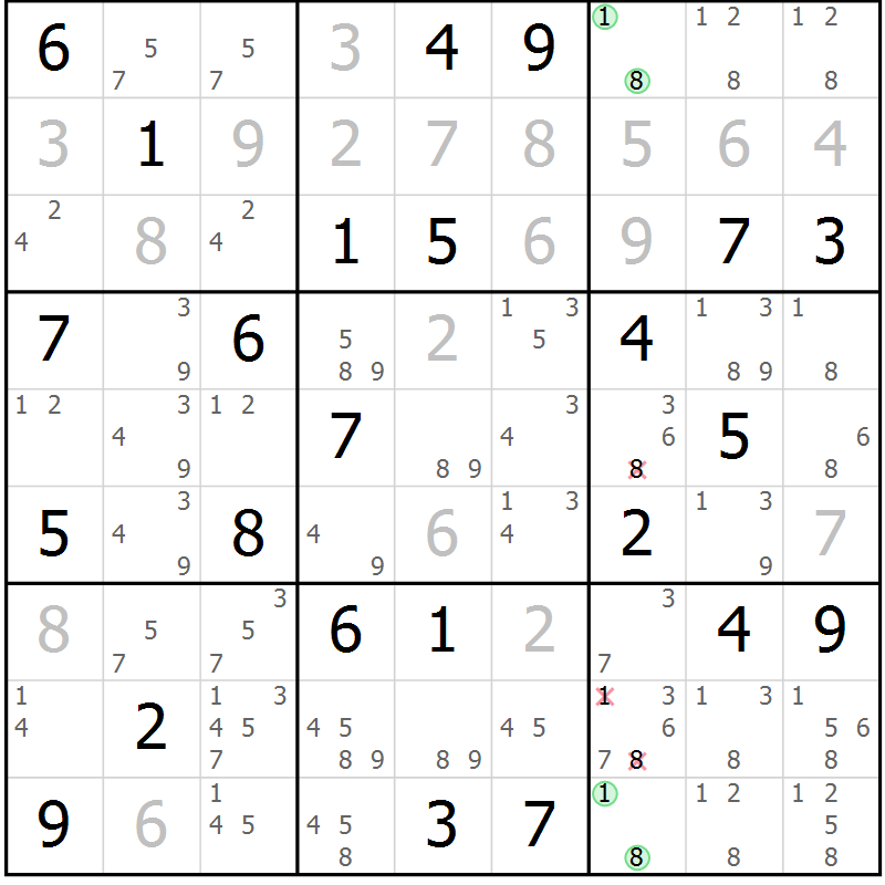 Position des candidats pour la solution de la Gr 48 page 51 du magazine de sudoku Maestro n° 097