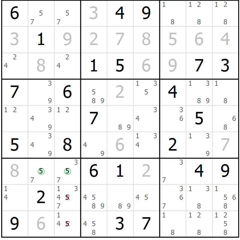 Position des candidats pour la solution de la Gr 48 page 51 du magazine de sudoku Maestro n° 097