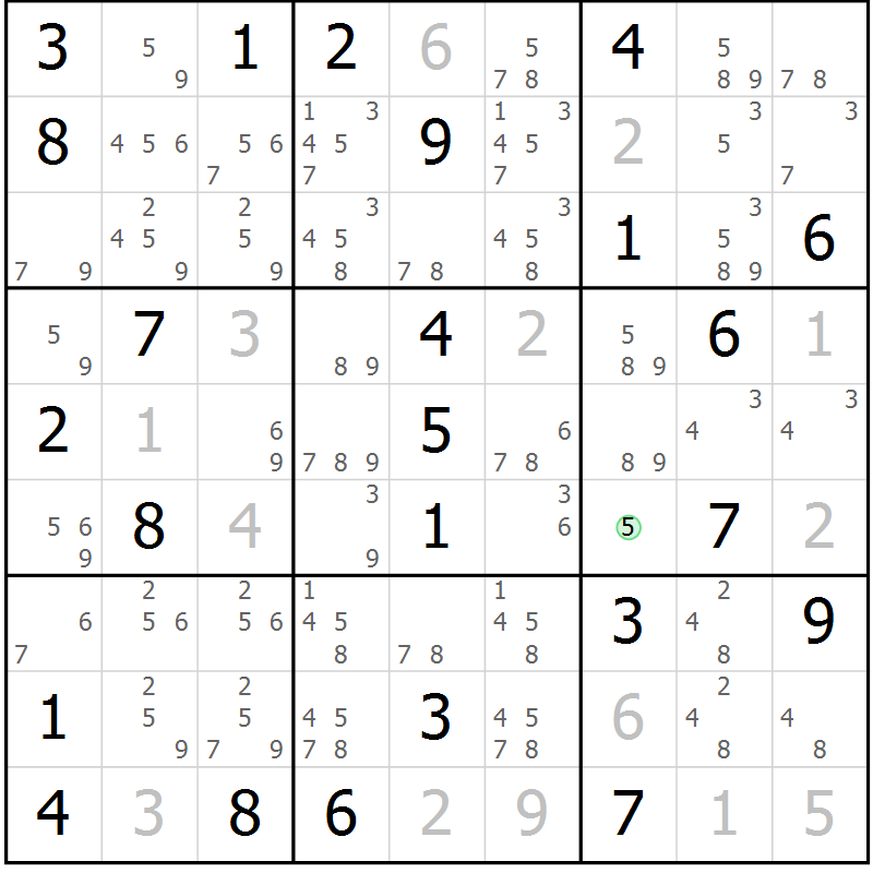 Position des candidats pour la solution de la Gr 49 page 52 du magazine de sudoku Maestro n° 097