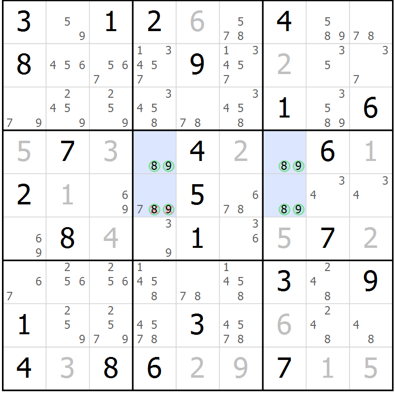 Position des candidats pour la solution de la Gr 49 page 52 du magazine de sudoku Maestro n° 097